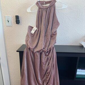 Ashley Stewart Mauve Metallic Halter Maxi Dress (NWT)